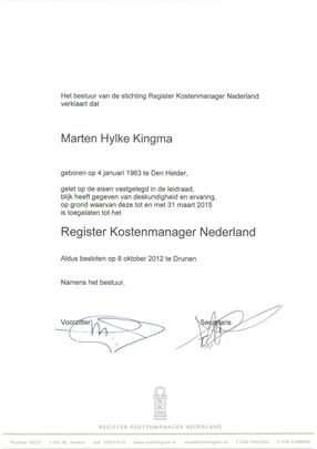 RKN certificaat Marten Kingma BKS Schagen